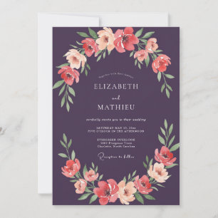 Plum Coral Petal Wedding Invitation