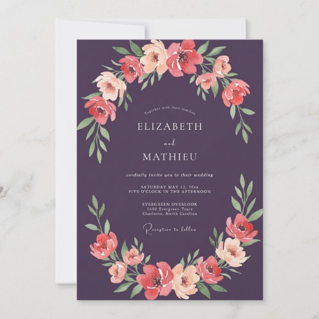 Plum Coral Petal Wedding Invitation (Front)
