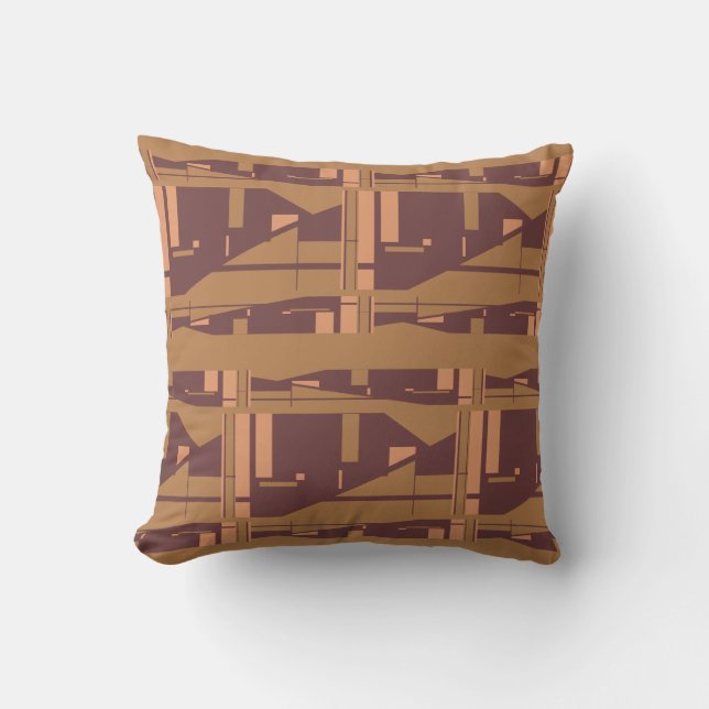 Plum Coral Uneven Tiles on Dark Tan Mediterranean Cushion (Front)