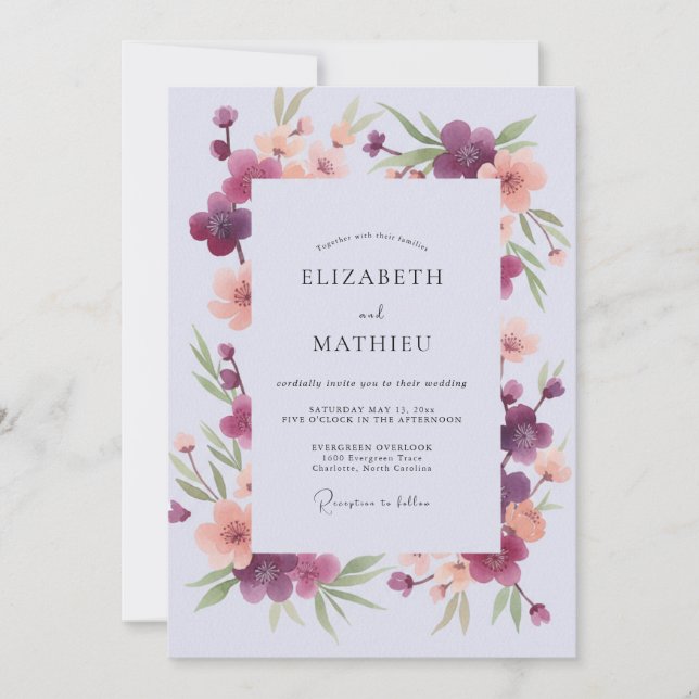 Plum Coral Wildflower Wedding Invitation (Front)