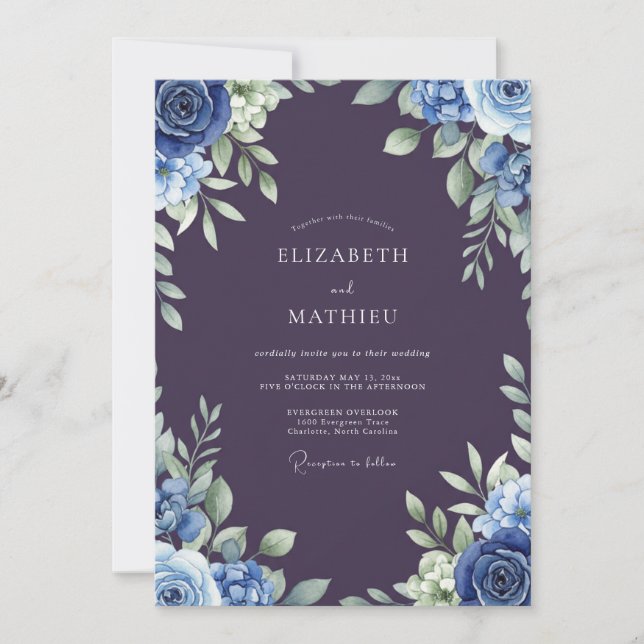 Plum Cornflower Painted Wedding Invitation (Front)