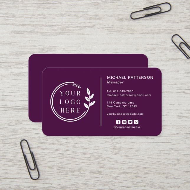 Plum Corporate Logo QR Code Contact Business Card (Front/Back In Situ)