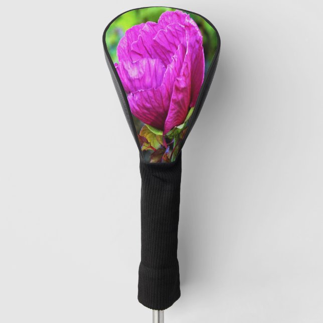 Plum Crazy Purple Hibiscus Detail on Green Foliage Golf Head Cover (Front)