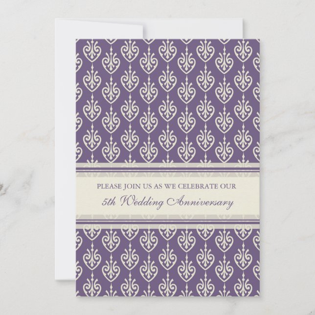 Plum Cream 5th Anniversary Party Invitation (Front)