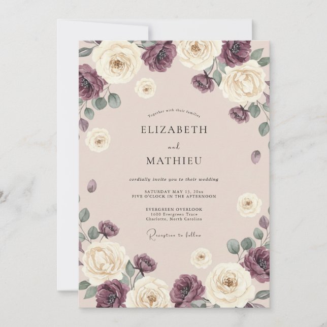 Plum Cream Bloom Romance Wedding Invitation (Front)