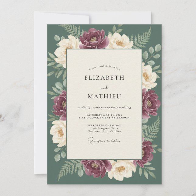 Plum Cream Botanical Romance Wedding Invitation (Front)