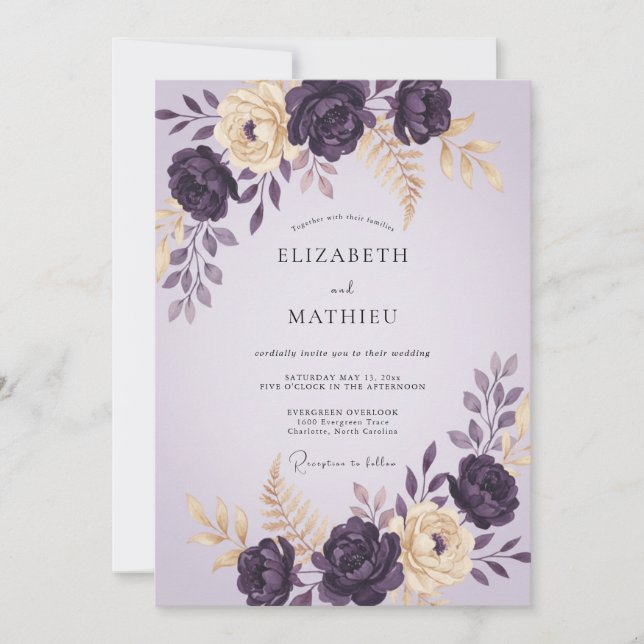 Plum Cream Peony Wedding Invitation (Front)