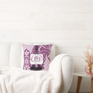 Plum Custom Eiffel Tower Monogram Bride's Pillow