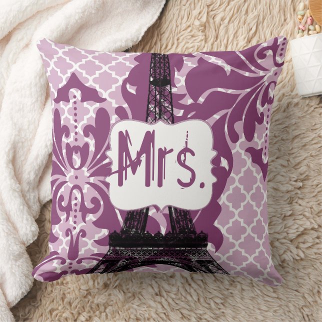 Plum Custom Eiffel Tower Monogram Bride's Pillow (Blanket)