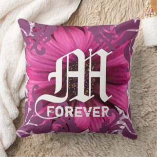 Plum Custom Gerber Daisy Monogram Wedding Date Cushion