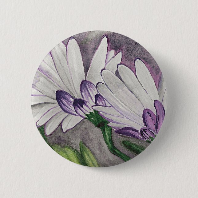 Plum daisy flowers 6 cm round badge (Front)
