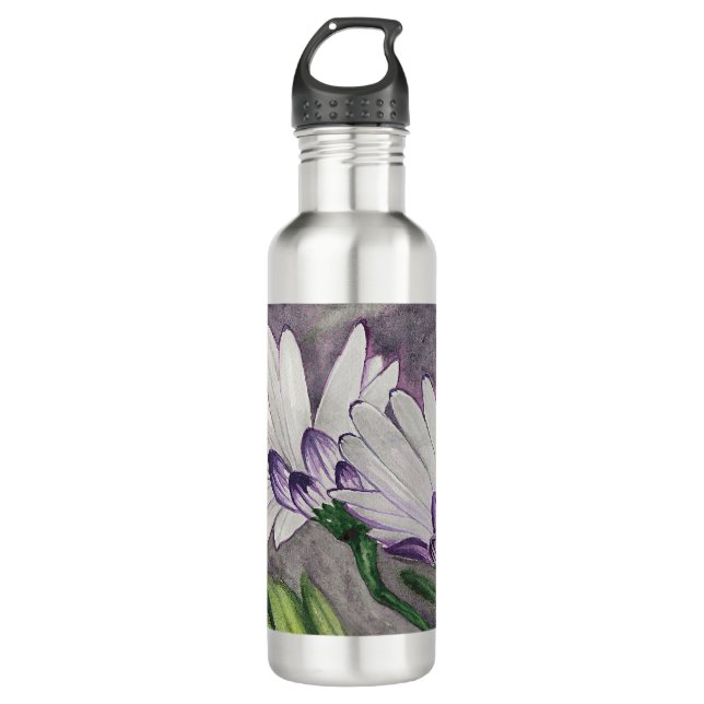 Plum daisy flowers 710 ml water bottle (Front)