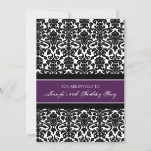 Plum Damask 60th Birthday Party Invitations