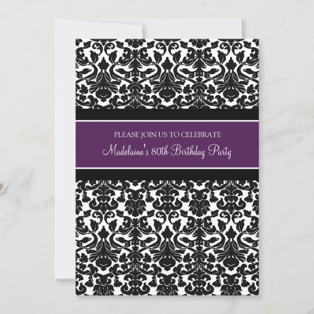 Plum Damask 80th Birthday Party Invitations (Front)