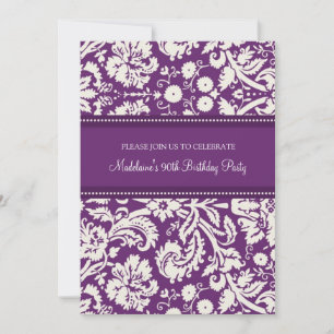 Plum Damask 90th Birthday Party Invitations