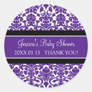 Plum Damask Baby Shower Favour Stickers
