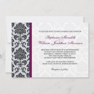 Plum Damask Monogram Wedding Invitation