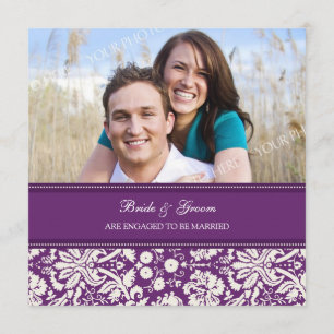 Plum Damask Photo Engagement Party Invitations