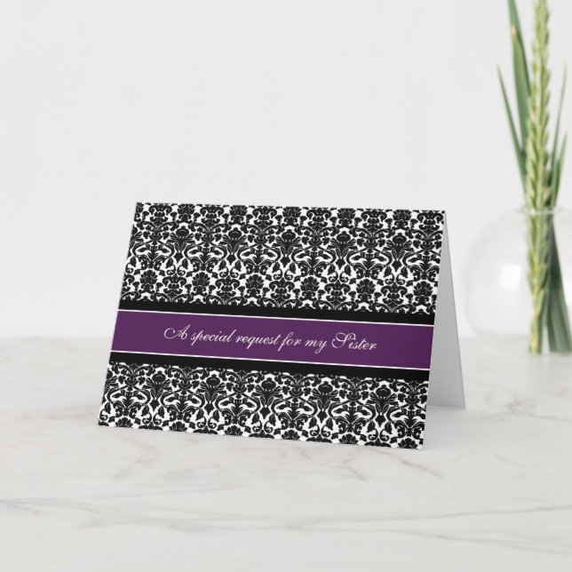 Plum Damask Sister Maid of Honour Invitation (Front)