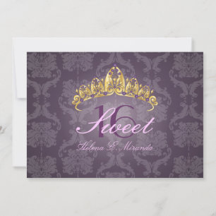 Plum Damask Sweet 16/ tiara/amethyst invitations