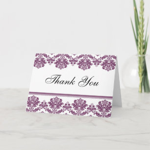 Plum Damask Thank You Cards