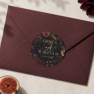 Plum Dark Botanical Wedding Classic Round Sticker