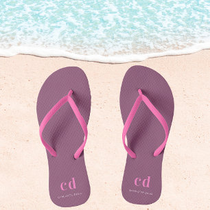 Plum dark pink monogram initials name thongs