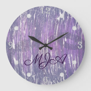 Plum Decor   Purple Silver Splatter Brushstroke Large Clock