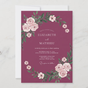 Plum Delicate Floral Garland Wedding Invitation