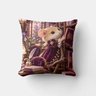 Plum Dormouse Music Library Vintage Books Cushion