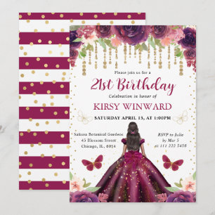 Plum Dress Dark Skin Princess Birthday Invitation