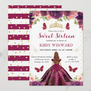 Plum Dress Red Haired Princess Sweet 16 Invitation