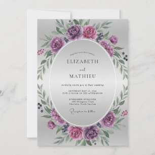 Plum Dusty Mauve Ranunculus Eucalyptus Wedding Invitation