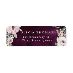 Plum & dusty pink boho floral return address label