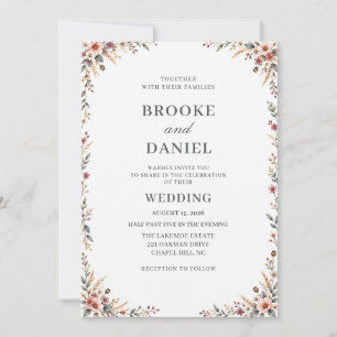 Plum Dusty Pink Wheat Frame Wedding Invitation