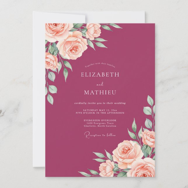 Plum Dusty Rose Wedding Invitation (Front)