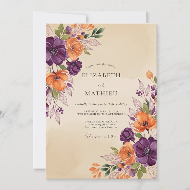 Plum Earthy Autumnal Wedding Invitation (Front)