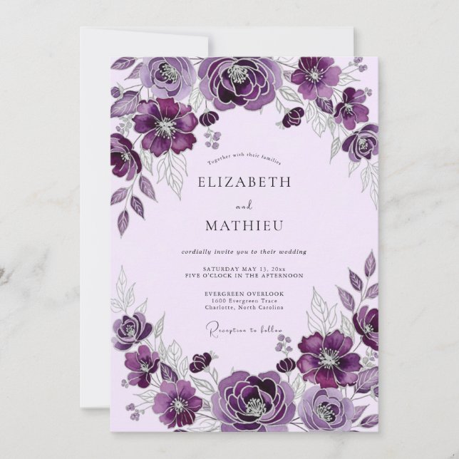 Plum Elegant Botanical Wedding Invitation (Front)