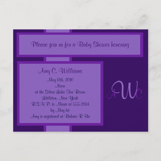 Plum Elegant Monogram Shower Invitation Postcard (Front)