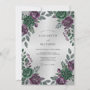 Plum Emerald Peony Wedding Invitation