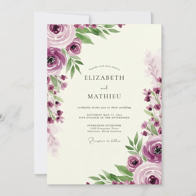 Plum Enchanting Romantic Wedding Invitation (Front)