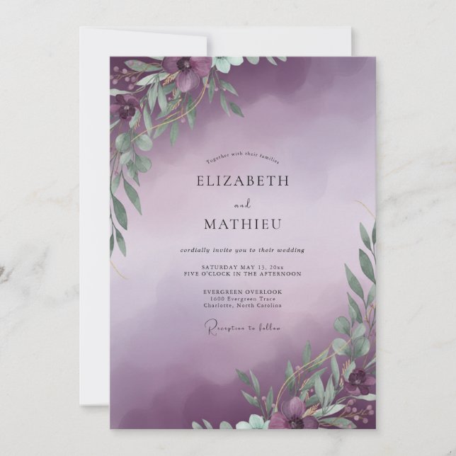 Plum Ethereal Winter Wedding Invitation (Front)