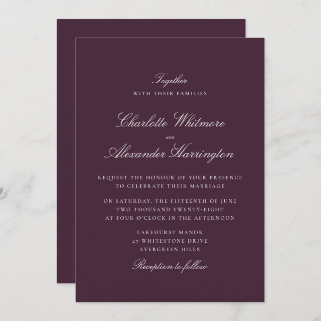 Plum Fall Winter Elegant Wedding Invitation (Front/Back)