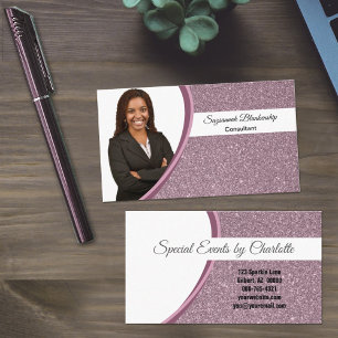 Plum Faux Glitter Custom Professional Photo Business Card