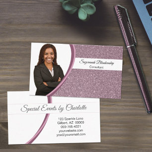 Plum Faux Glitter Custom Professional Photo  Business Card