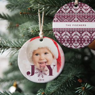 Plum   Festive Joy Holiday Photo Ceramic Ornament