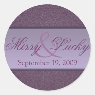 Plum Filigree Couple Sticker/Seal Classic Round Sticker