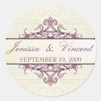 Plum Filigree with Champagne Save the Date Sticker