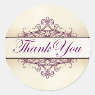 Plum Filigree with Champagne Thank You Sticker