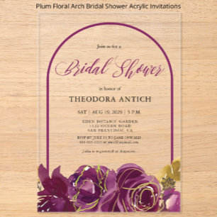 Plum Floral Arch Bridal Shower  Acrylic Invitations
